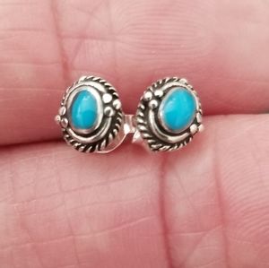 Native American 925 Sterling Turquoise Studs> Turquoise Earrings, Tiny Earrings